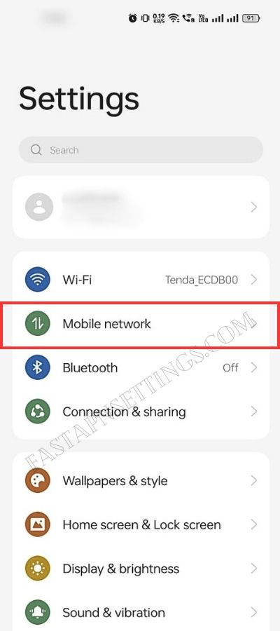 SIM card & network option