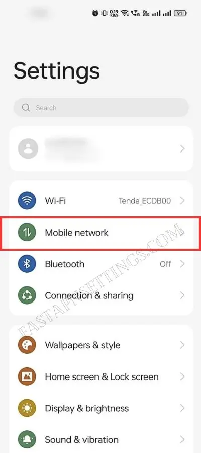 Tap on Mobile Network option