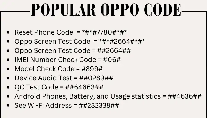 Popular Oppo Codes