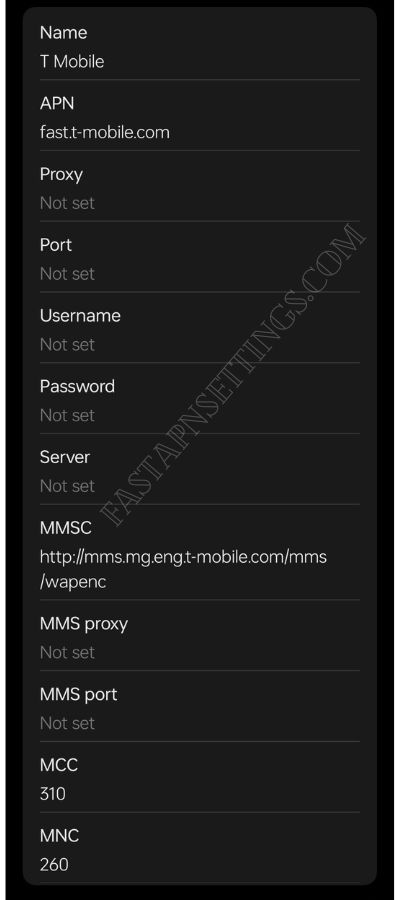 T Mobile APN settings for faster internet on Android phone